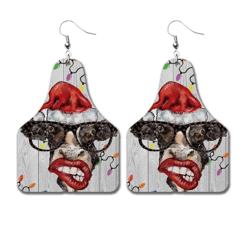 Wholesale Christmas PU leather teardrop earrings